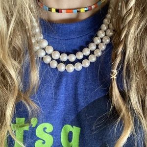 Vintage MCM Minimalist Culture Pearl Double Strand Necklace Choker 925 Clasp